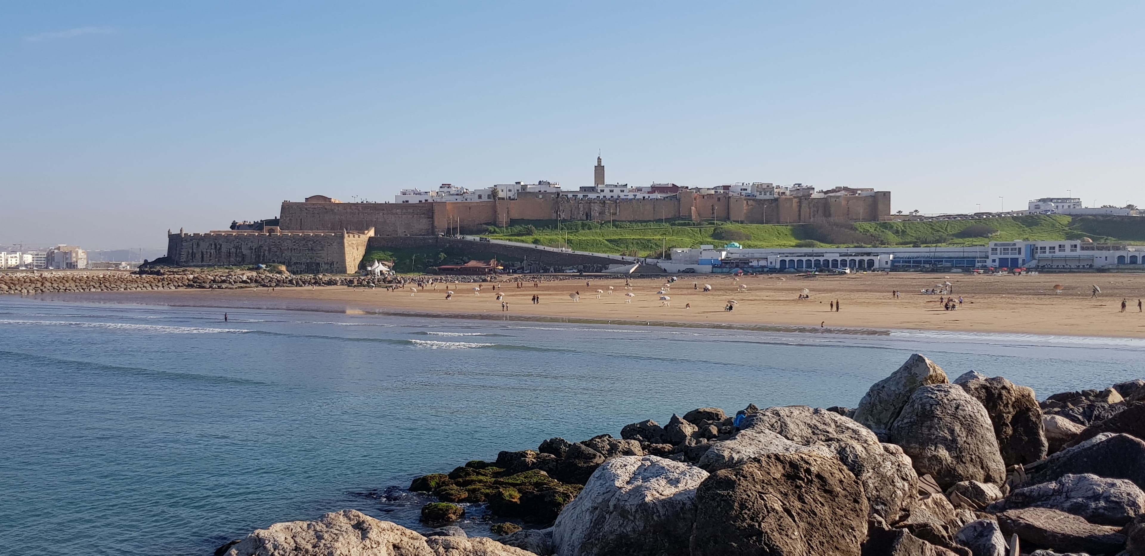 The Atlantic coast at Rabat, with the old town on the cliff above the sand